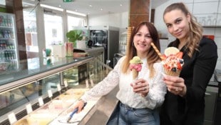 Die 28-jährige Veronika Kitzwögerer (rechts) ist Chefin der Lockenhauser Eismanufaktur „Der ...