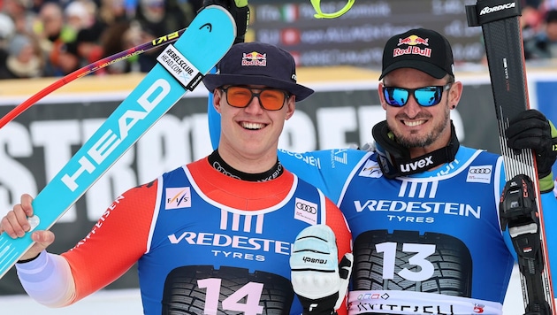 Franjo von Allmen (l.) musste sich am Samstag nur Dominik Paris (r.) geschlagen geben.