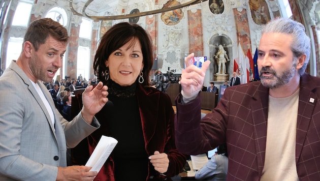Gebi Mair (Grüne), Birgit Obermüller (NEOS) und Markus Sint (Liste Fritz, von links).
