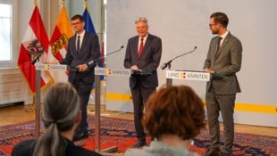 Ein letztes Mal als Regierungsteam traten Martin Gruber, Peter Kaiser und Sebastian Schuschnig ...