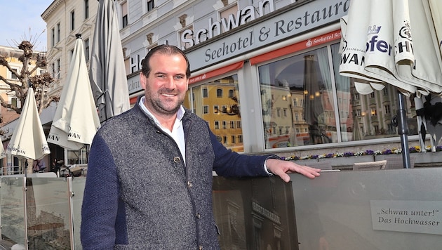 Pelz-Gauner warben für den Ankaufstag im Hotel Schwan in Gmunden. Chef Michael Nöstlinger ...