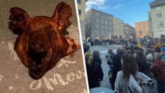 Nach der Schweinskopf-Tat: Mehrere hundert Menschen versammelten sich am Dienstagabend am Oberen ...