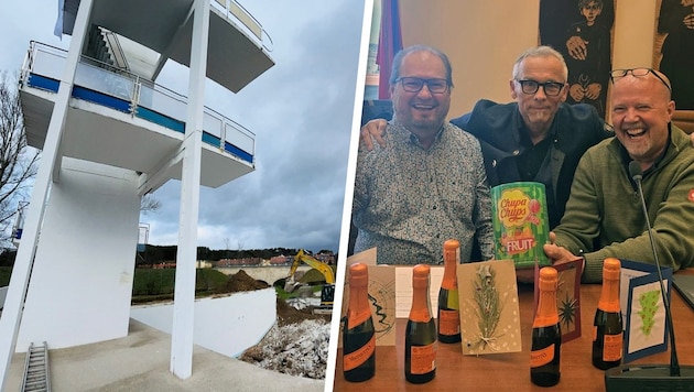 Auf den 10-Meterturm kommt eine Kletterwand, da wo früher das Becken war, entsteht unter anderem ...