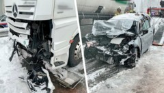 Am Auto entstand Totalschaden. Auch der Lkw wurde schwer beschädigt.