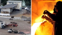 Auf dem Firmengelände in Brixlegg (links, Archivbild) kam es zu der Explosion. Schlacke entsteht ...