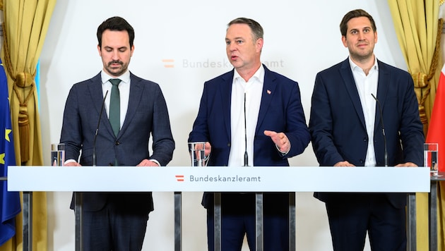 Education Minister Christoph Wiederkehr (NEOS), Vice Chancellor Andreas Babler (SPÖ), and State ...