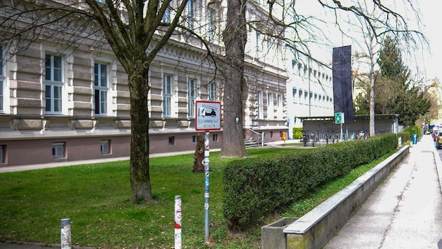 Vor dem BORG Linz wurde die schwarze Fahne als Zeichen der Anteilnahme gehisst.