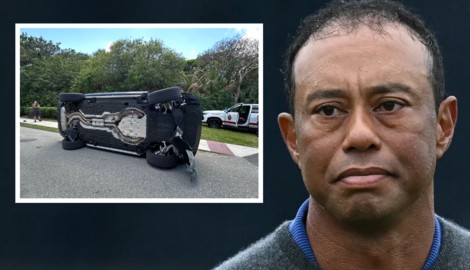 Der gefallene Golf-Star Tiger Woods – links sein Wagen nach dem Unfall