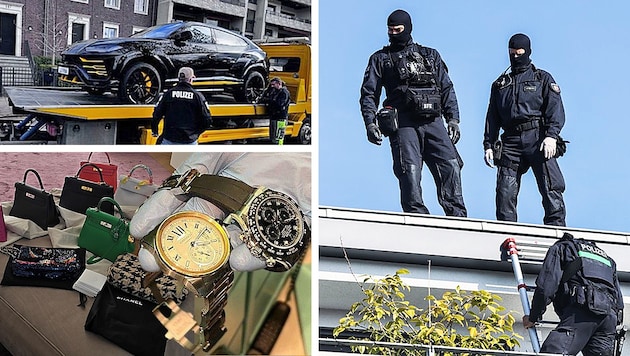 Ermittler stellen bei den Razzien Luxusgüter wie diesen Lamborghini, unzählige ...