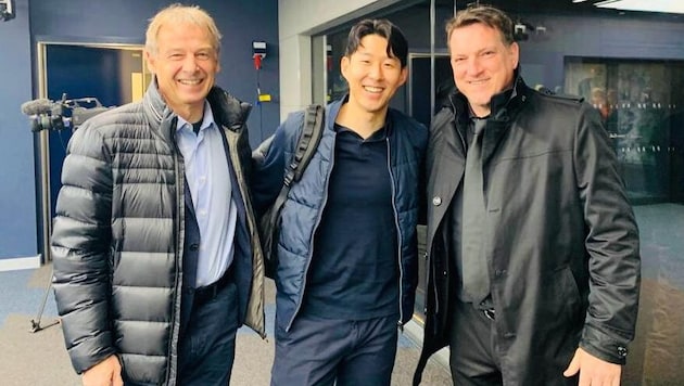 Herzog mit Teamchef Klinsmann und Superstar Heung-min Son