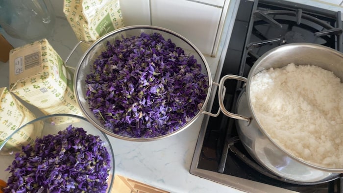 24 Stunden müssen die Veilchen im Zuckerwasser ziehen.