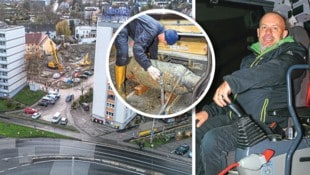 Krone KREATIV/Fotokerschi Der Blindgänger hatte sich in der Nähe des Bahnhofs tief ins Erdreich gebohrt und wurde nach ...