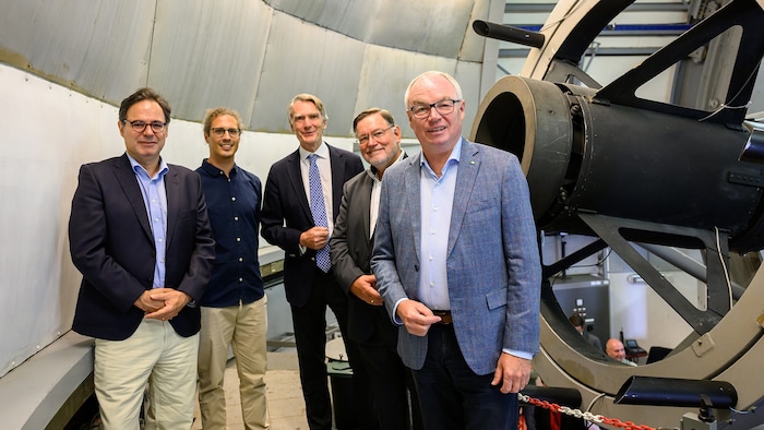 Joao Alves, Stefan Meingast, Rektor Sebastian Schütze, Werner Zeilinger und Stephan Pernkopf