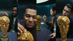 Vinicius Junior, Kylian Mbappe, Lionel Messi und Cristiano Ronaldo (v.l.n.r.) streiten sich ...