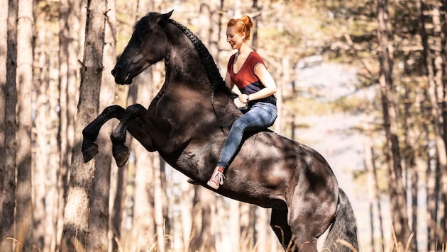 Wenn das Leben sich aufbäumt: Jesse Schwarz (39) auf einem steigenden Pferd – ein starkes, fast ...
