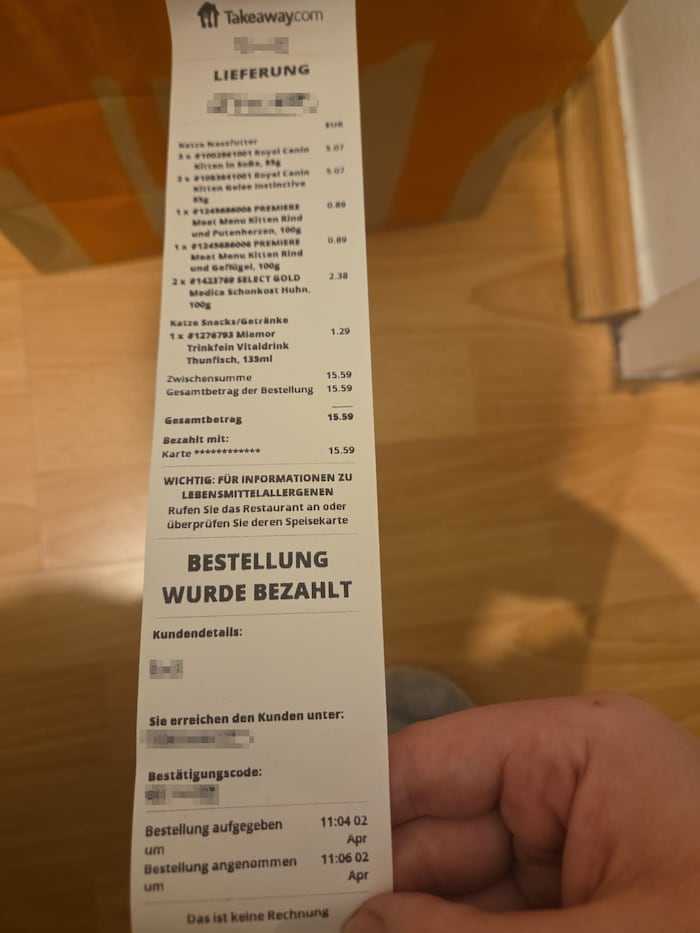 Der Beleg über die Bestellung von Eva S.