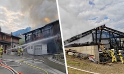 Die Feuerwehr war rasch zur Stelle. Etwa die Hälfte des Wirtschaftsgebäudes wurde zerstört.