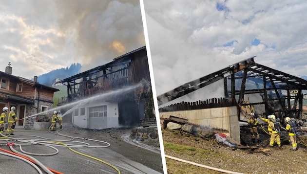 Die Feuerwehr war rasch zur Stelle. Etwa die Hälfte des Wirtschaftsgebäudes wurde zerstört.