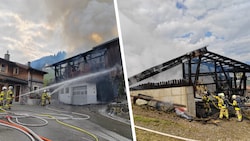 Die Feuerwehr war rasch zur Stelle. Etwa die Hälfte des Wirtschaftsgebäudes wurde zerstört.