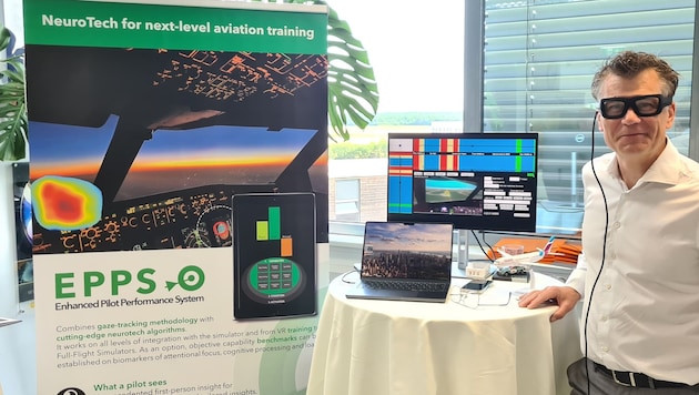 Die „Pulsuhr fürs Gehirn“, die im Cockpit und Simulator integriert wird, führt Christian ...