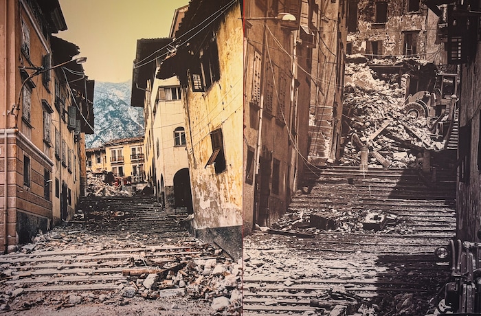 Das Ortszentrum von Gemona nach dem Beben 1976.