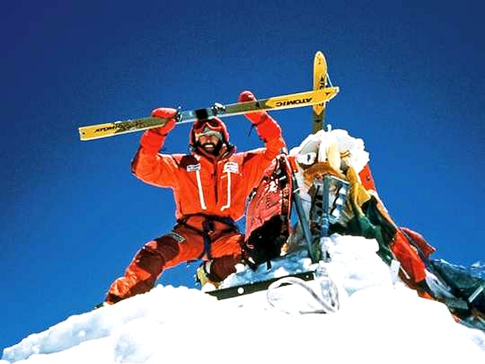 Hans Kammerlander legendäres Foto vom Gipfel des Mount Everst 1996.
