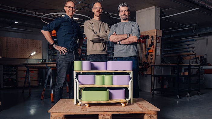 Marcus Ihlenfeld, John Brady und Christian Bezdeka mit ihrer neuesten Erfindung.