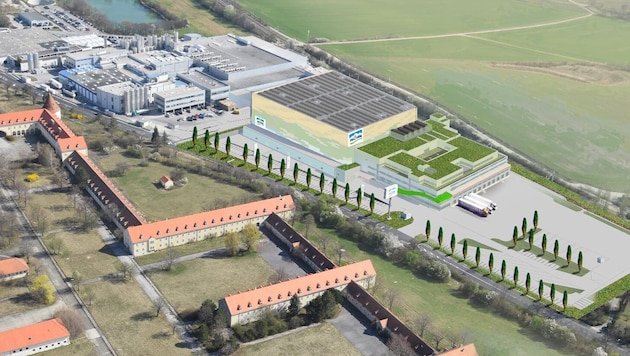 Das neue NÖM-Versandlager fügt sich mit seiner Fassade perfekt in die Landschaft.