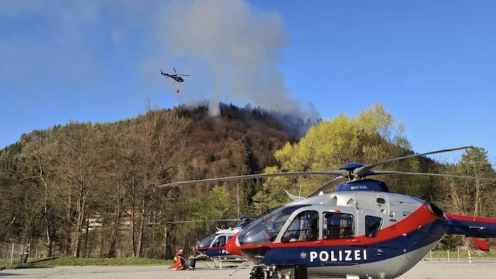 Gleich drei Polizei-Helis unterstützten die Einsatzkräfte bei den Löscharbeiten.