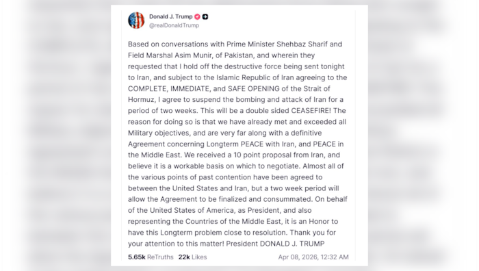 Trump gab seine Zustimmung zur Waffenruhe auf Truth Social bekannt.