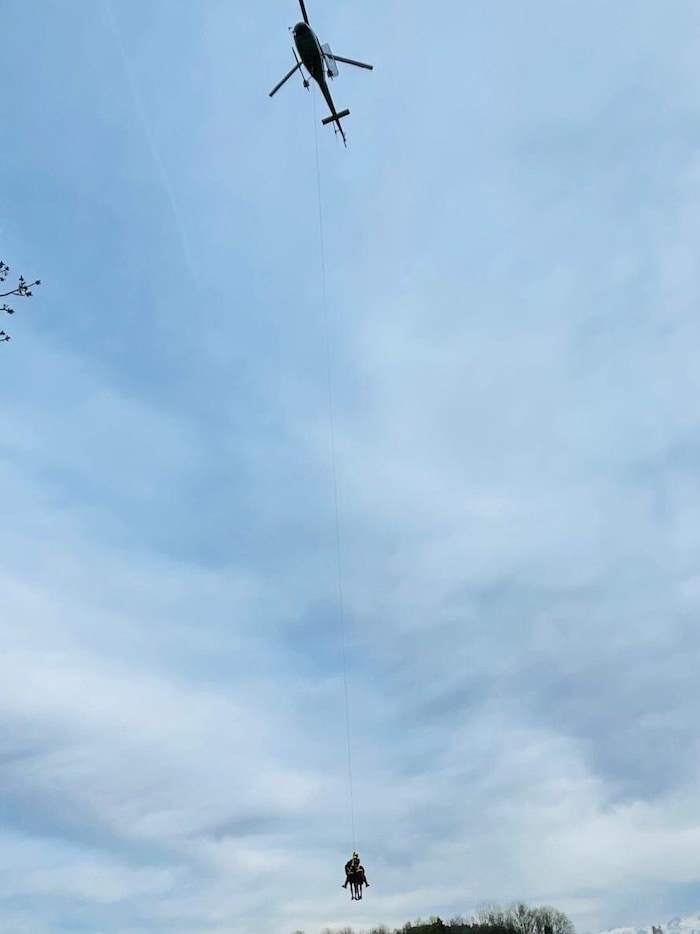 Mit dem Tau wurden die Touristen ins Tal geflogen.