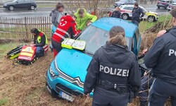 Das Unfallauto kam in einer angrenzenden Wiese zum Stillstand.