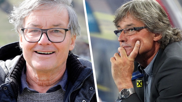 Didi Constantini wenige Jahre vor seinem Tod (links) und als ÖFB-Teamchef bei einem Spiel ...