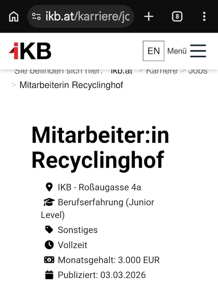 Diese Stelle beim Recyclinghof war ab dem 3. März ausgeschrieben – wenige Tage nach dem ...
