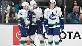 Marco Rossi (ganz links, Nummer 93) feiert mit seinen Teamkollegen.