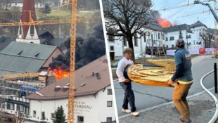 Am Dach des Hotels brannte es lichterloh. Aus der angrenzenden Kirche wurden sakrale Gegenstände ...