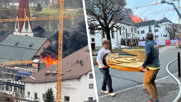 The hotel’s roof was ablaze. Sacred objects, such as angels, were brought to safety from the ...