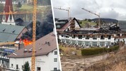 Montagabend brach der Brand aus (li.) – und die Situation am Dienstagvormittag (Bild rechts).