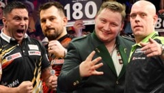 Gerwyn Price, Jonny Clayton, Vorjahressieger Martin Schindler, Michael van Gerwen (von links) – ...