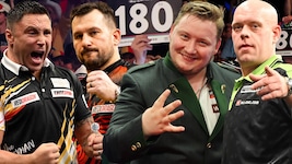 Gerwyn Price, Jonny Clayton, Vorjahressieger Martin Schindler, Michael van Gerwen (von links) – ...