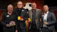 Moderator Hannes Steiner mit Ex-ÖFB-Teamtorhüter Franz Wohlfahrt und den Experten Kurt Garger ...