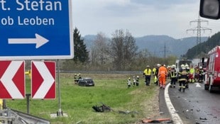 Die Unfallstelle auf der S36 bei der Abfahrt Sankt Stefan ob Leoben