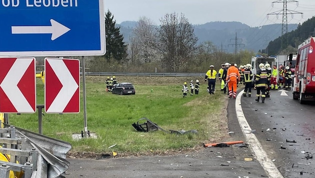 Die Unfallstelle auf der S36 bei der Abfahrt Sankt Stefan ob Leoben