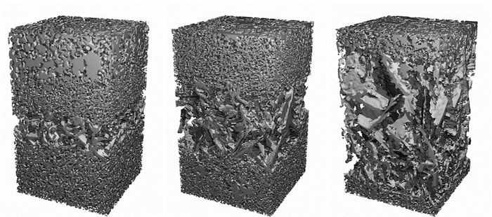 Diese drei Schwachschichten aus eingeschneitem Oberflächenreif wurden im Labor unter Druck ...