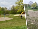 Rutsche, Schaukel, Klettergerüst, Basketballkorb, Schaukelpferd und Sitzbank sind nun weg.