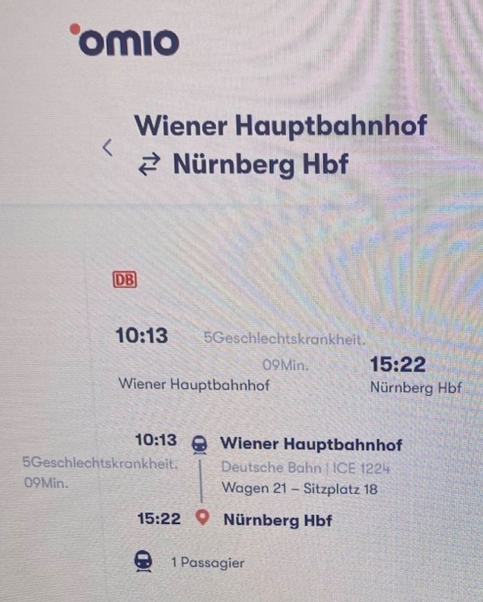 Statt fünf Stunden hätte die Fahrt nach Nürnberg „5Geschlechtskrankheit“ lang gedauert.