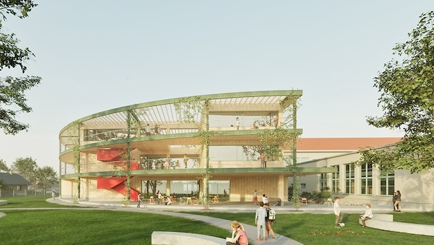 Über 30 Millionen Euro kostet der Zubau der Mittelschule Dr. Renner. Jetzt wird er aufgeschoben.