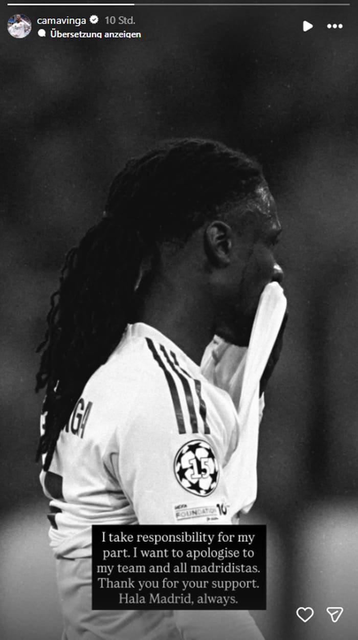 Camavinga entschuldigte sich in seiner Instagram-Story.