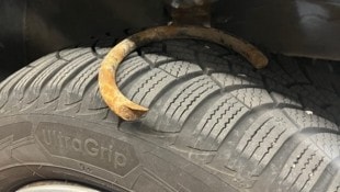 Die gebrochene Schraubenfeder an der Vorderachse