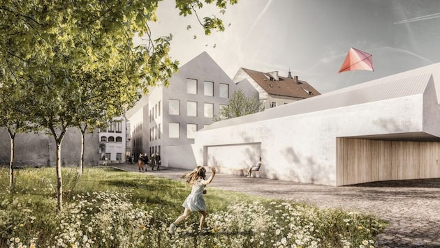 Dieses Rendering zeigt, wie das Hitlerhaus in Braunau aussehen soll.